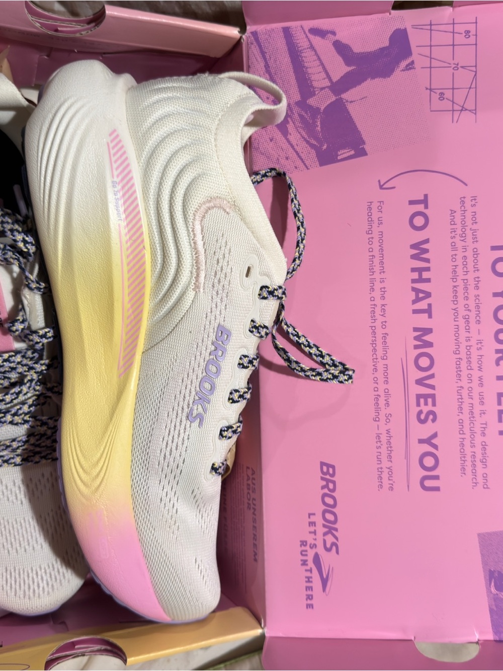 Brooks Women's Adrenaline GTS White with Pink and Yellow Gradient Accents - Picture 3 of 4